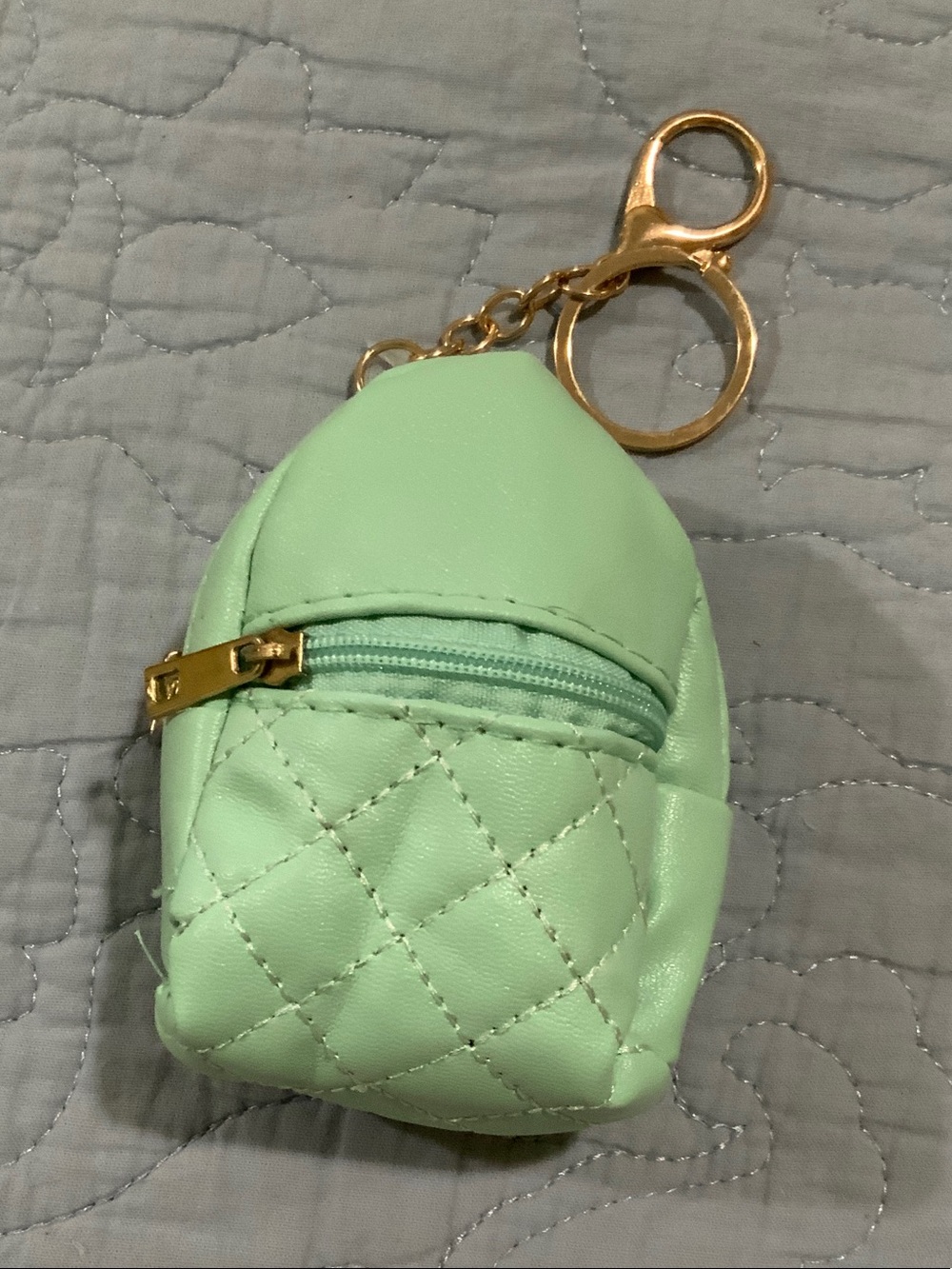 Mini Quilted Keychain Pouch in Mint Green